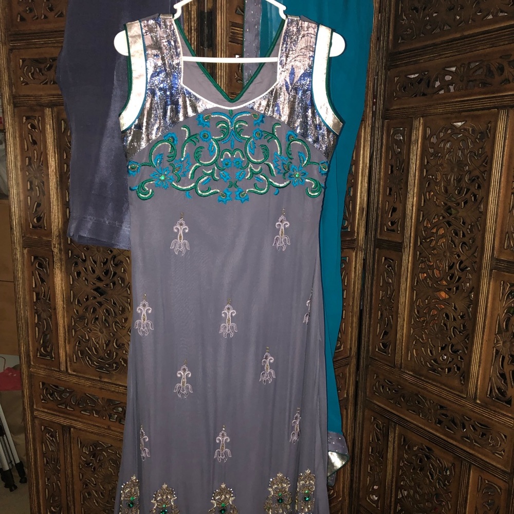 Purple blue chiffon shalwar kameez small